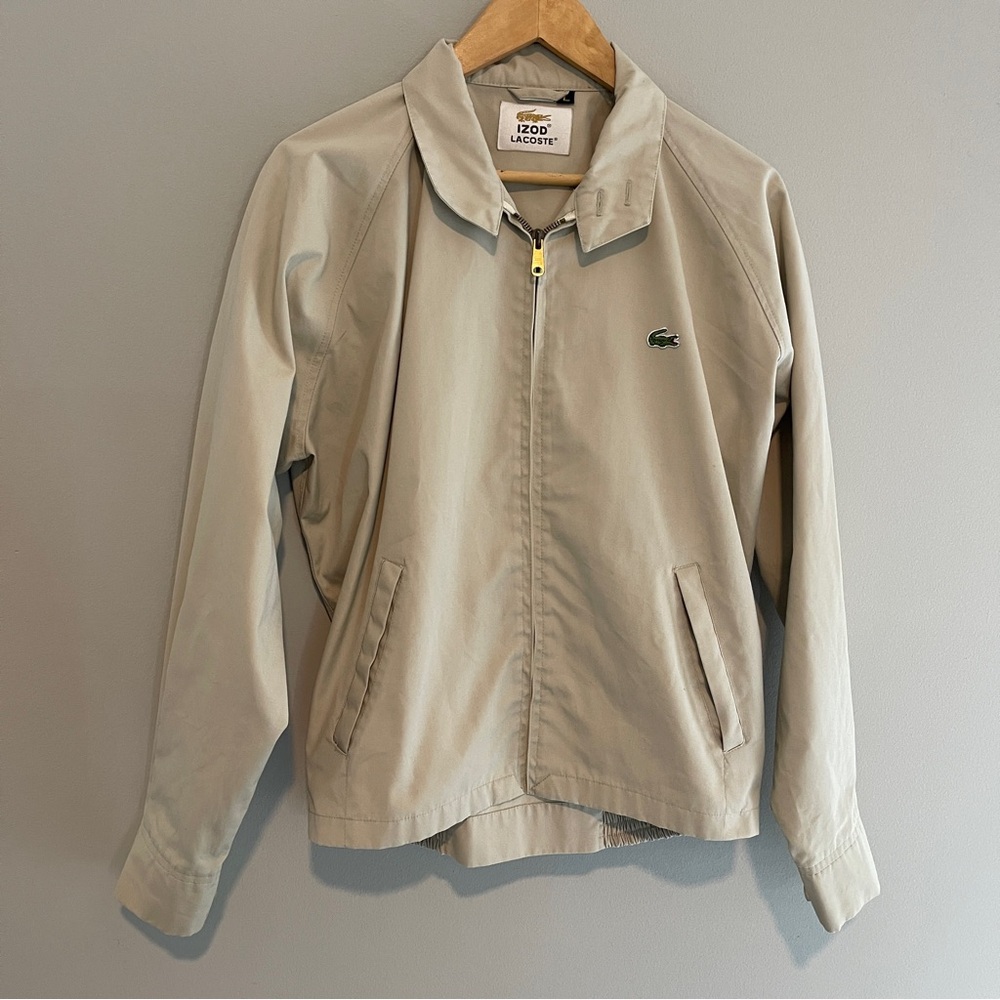 Izod Lacoste Alligator Khaki Full Zip Vintage Jacket Size Large